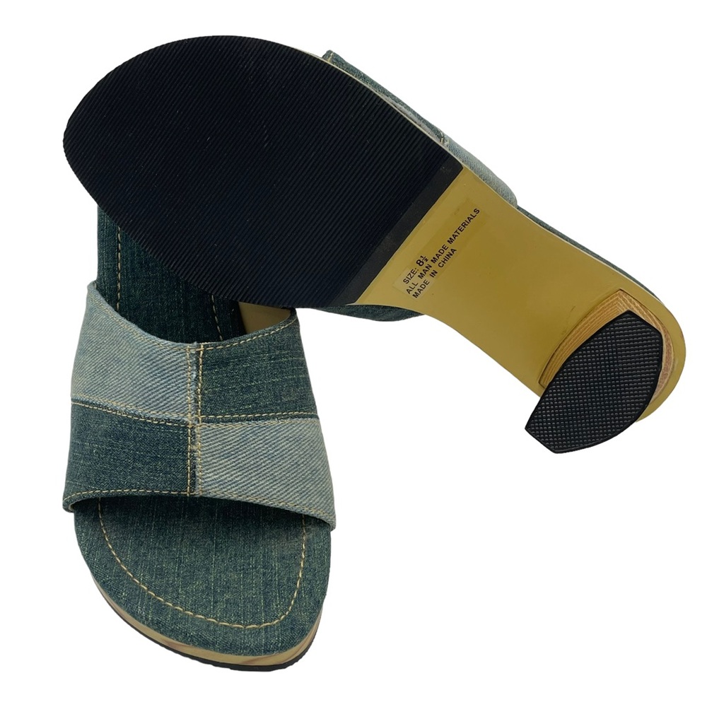 Splash Vintage Patchwork Blue Denim Heels - image 7